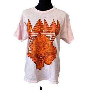 NEW DEF LEPPARD Pink Orange Leopard Graphic Print T-Shirt Size XS